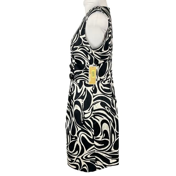 MICHAEL KORS Sheath Dress NWT NEW Black White 10 Art Retro Print Career Pockets - Picture 5 of 11